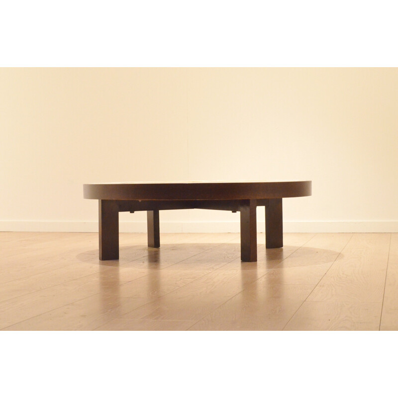 Coffee table in plywwod and ceramic, Roger CAPRON - 1960s