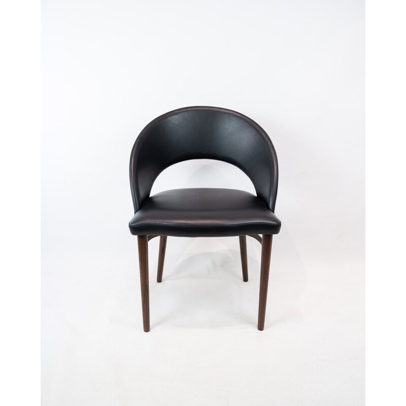 Vintage Easy chair  with black leather and legs of rosewood by Chr. Linneberg,1960