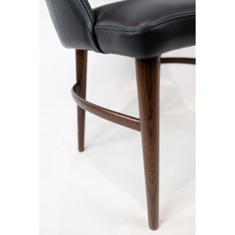 Vintage Easy chair  with black leather and legs of rosewood by Chr. Linneberg,1960