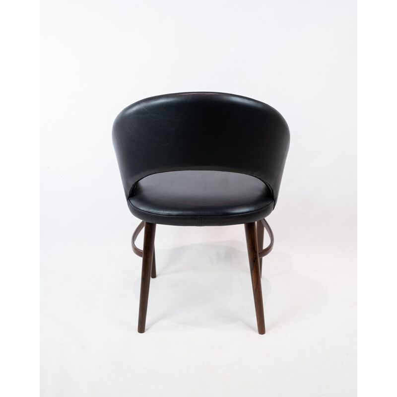 Vintage Easy chair  with black leather and legs of rosewood by Chr. Linneberg,1960