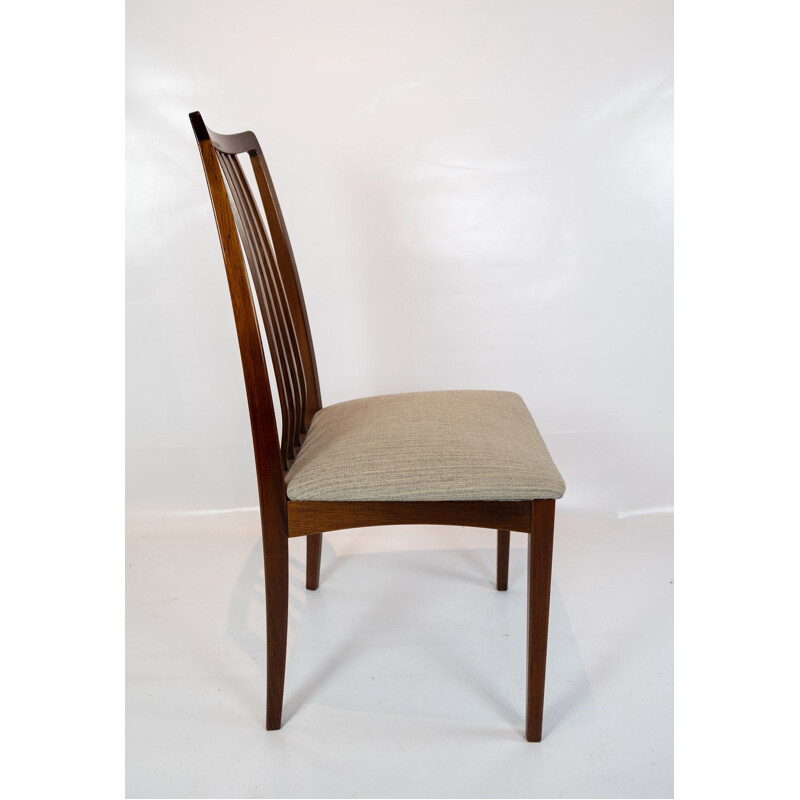 Set of 6 vintage rosewood chairs upholstered in light woolen fabric, Denmark 1960