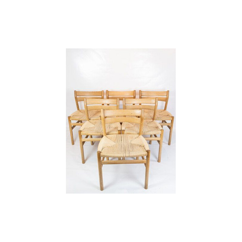 Conjunto de 6 cadeiras de carvalho vintage e cordão de papel de Borge Mogensen 1960