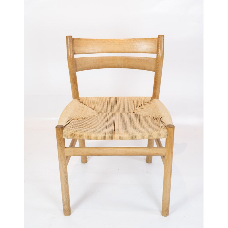Set of six vintage oak and paper cord dining room chairs by Borge Mogensen 1960s