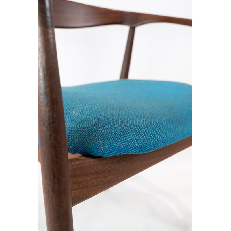 Fauteuil vintage en palissandre avec tissu bleu par Kai Kristiansen 1960