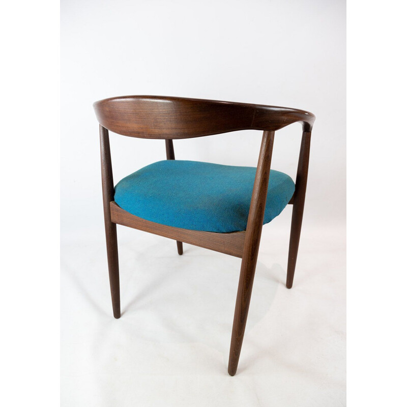 Fauteuil vintage en palissandre avec tissu bleu par Kai Kristiansen 1960