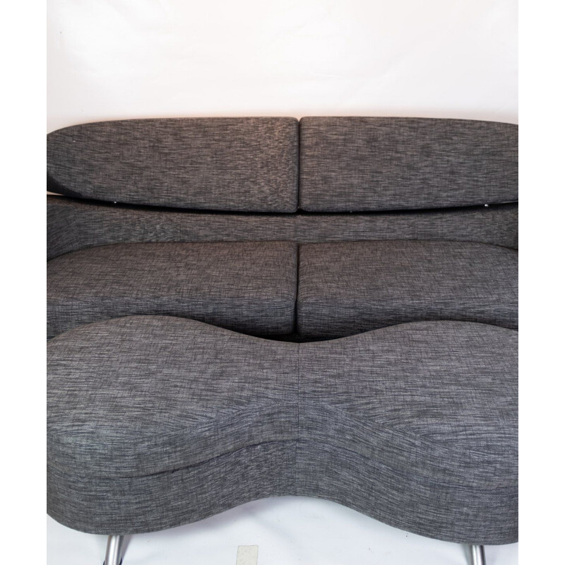 Vintage-Zweisitzersofa aus grauem Wollstoff mit Hocker von der norwegischen Marke Brunstad