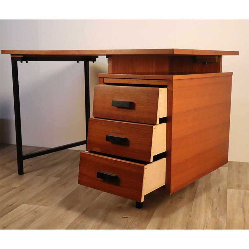 Bureau vintage en bois et métal 1950