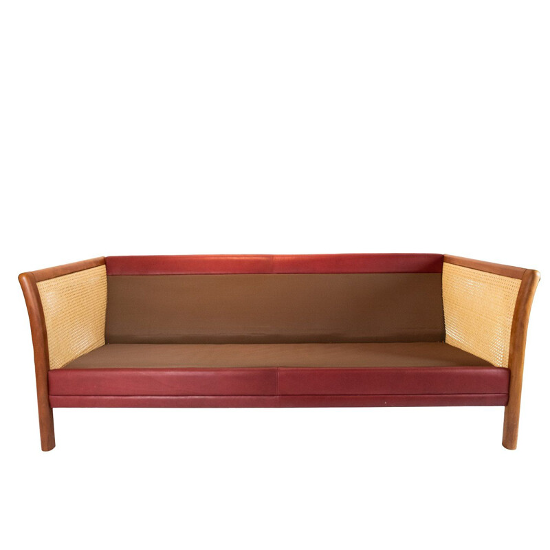 Vintage Two seater sofa red leather Denmark 1960s