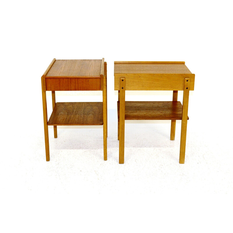 Pair of vintage teak and oak Swedish bedside tables 1960s