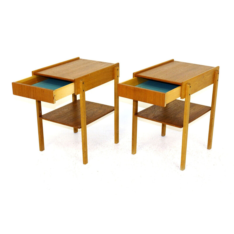 Pair of vintage teak and oak Swedish bedside tables 1960s