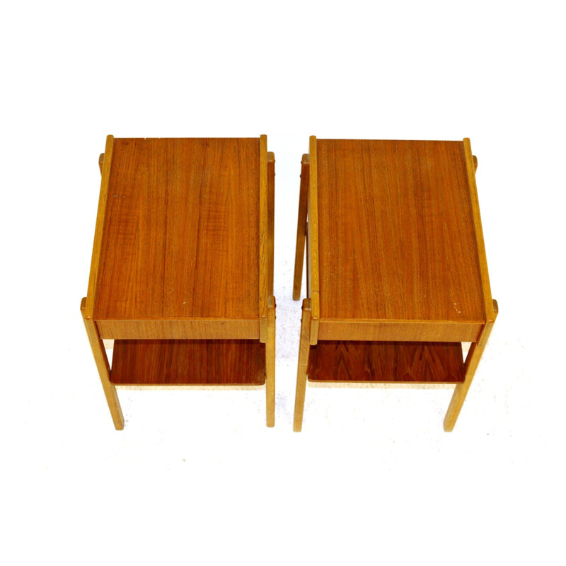 Pair of vintage teak and oak Swedish bedside tables 1960s