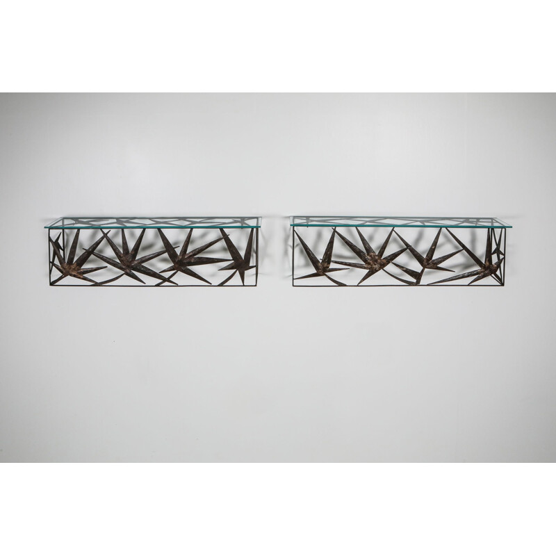 Pair of vintage Metal Art Wall Consoles Italy 1970s
