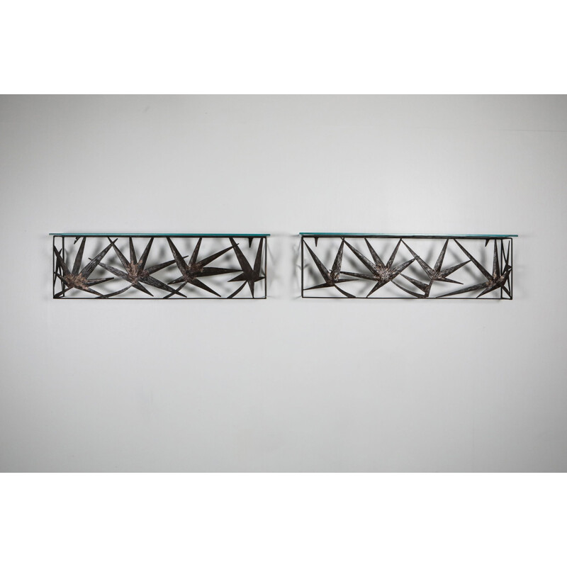 Pair of vintage Metal Art Wall Consoles Italy 1970s