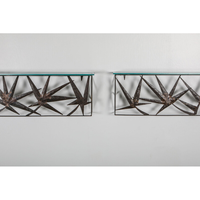 Pair of vintage Metal Art Wall Consoles Italy 1970s