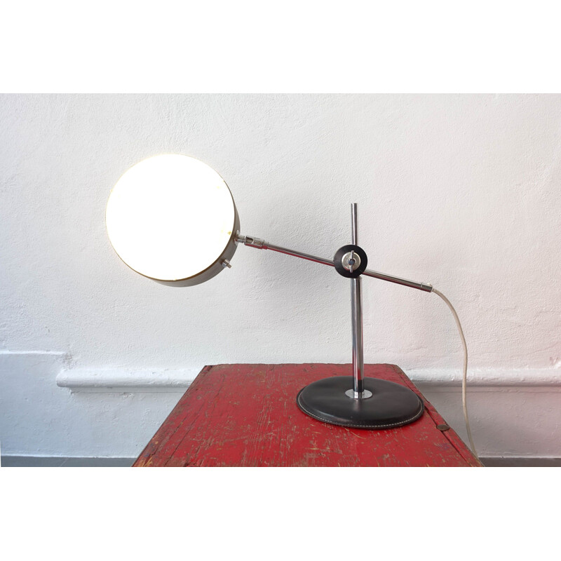 Lampe de bureau vintage Simris en cuir noir et chrome par Anders Pehrson pour Ateljé Lyktan 1970