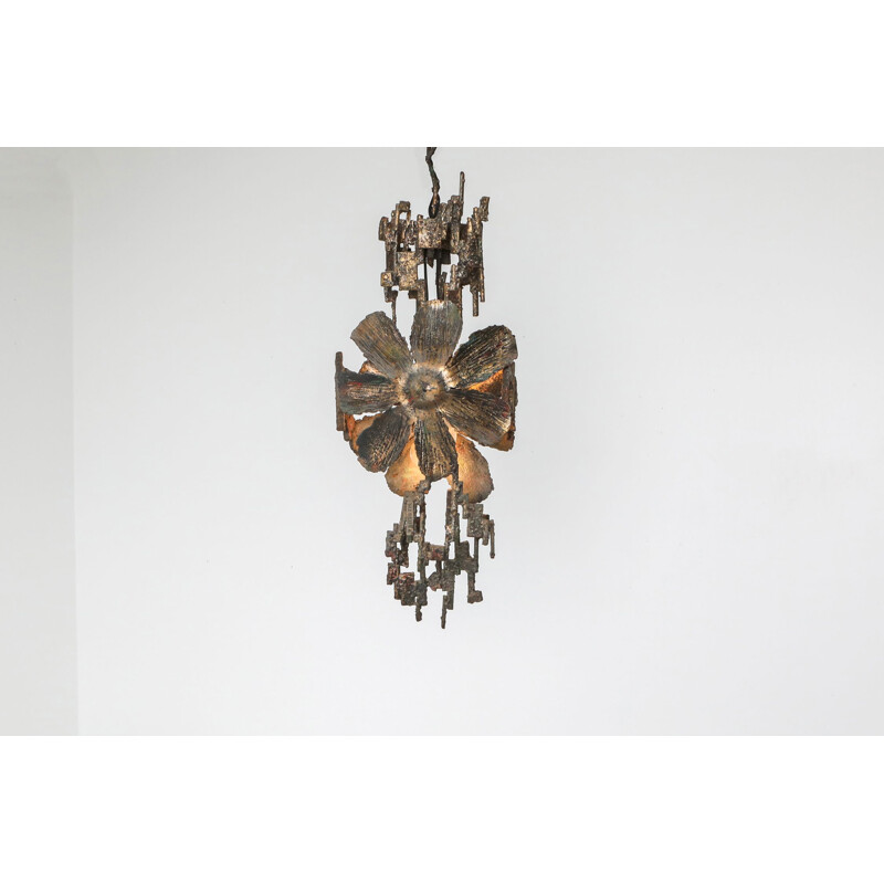 Vintage Brutalist Chandelier by Salvino Marsura Italy 1970s