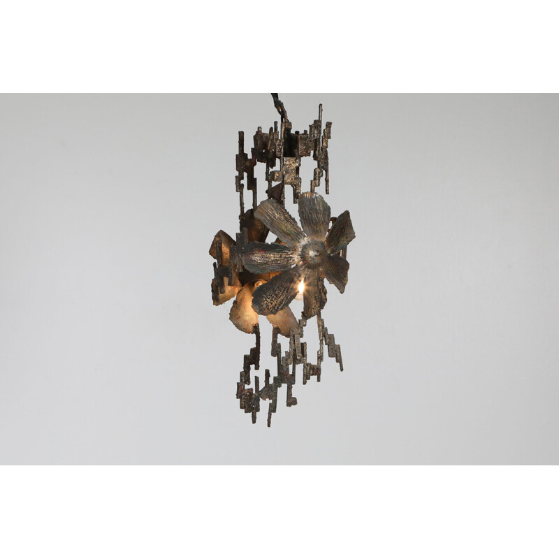 Vintage Brutalist Chandelier by Salvino Marsura Italy 1970s