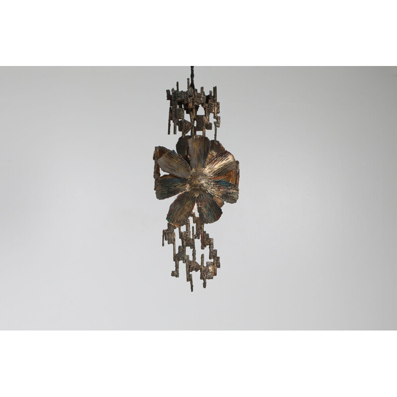 Vintage Brutalist Chandelier by Salvino Marsura Italy 1970s