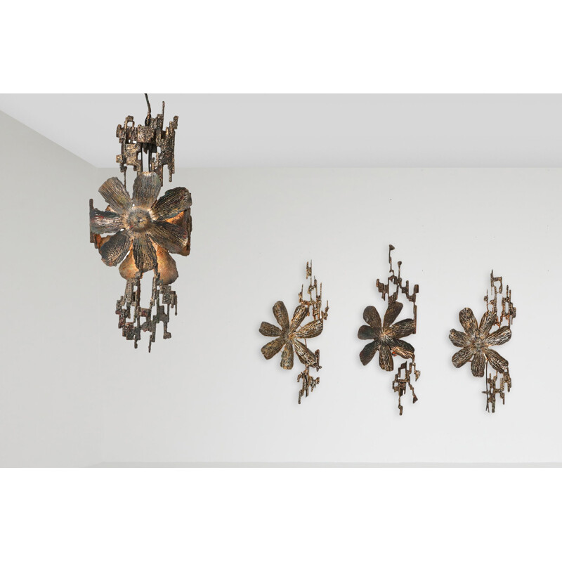 Vintage Brutalist Chandelier by Salvino Marsura Italy 1970s