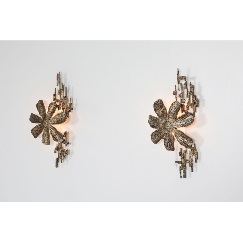 Pair of vintage Brutalist Sconces by Salvino Marsura Italy 1970s