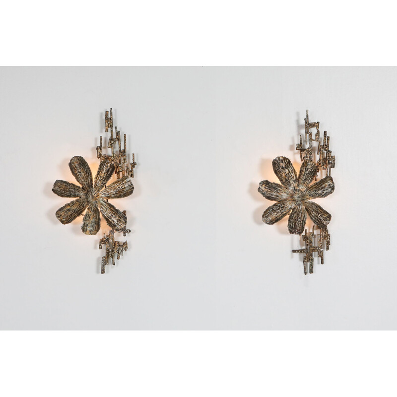 Pair of vintage Brutalist Sconces by Salvino Marsura Italy 1970s