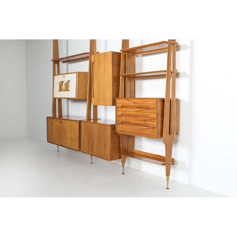 Vintage Wall Unit in Beech to Gio Ponti Italy 1950s