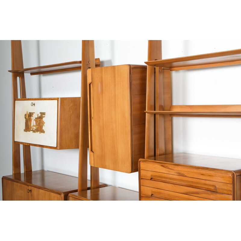 Vintage Wall Unit in Beech to Gio Ponti Italy 1950s