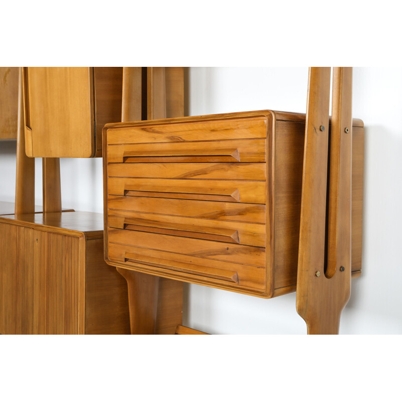 Vintage Wall Unit in Beech to Gio Ponti Italy 1950s