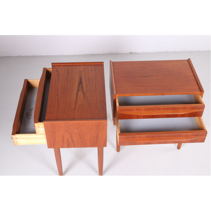 Pair of vintage bedside tables with two teak drawers 1960s