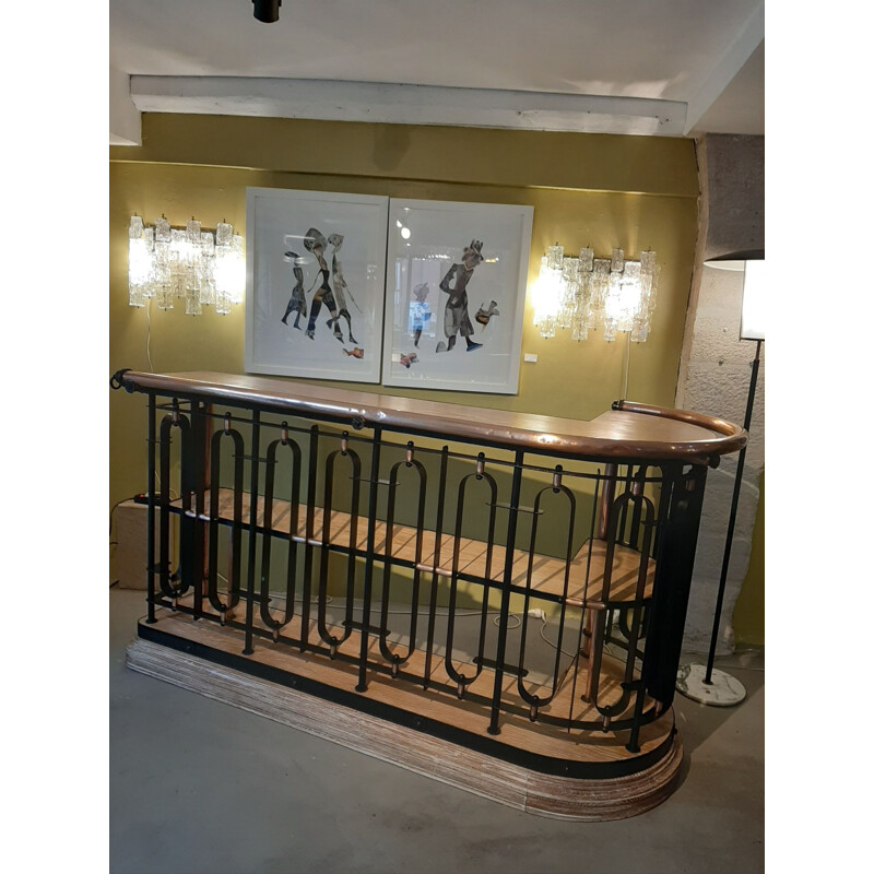 Grand Bar, hammered ironwork and oak France 1950