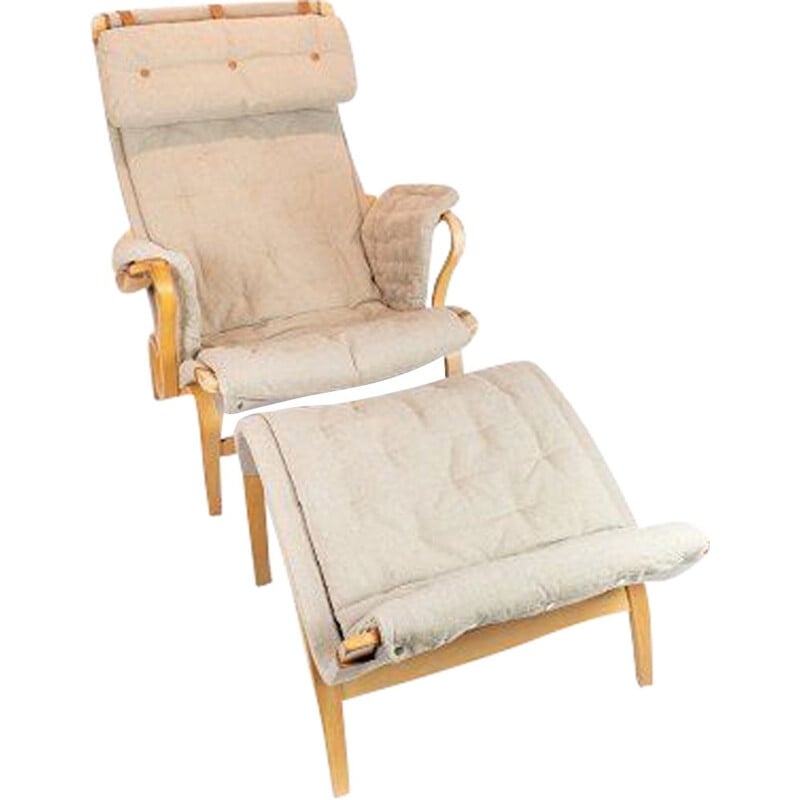 Pernille vintage fauteuil met kruk van Bruno Mathsson en Dux 1960