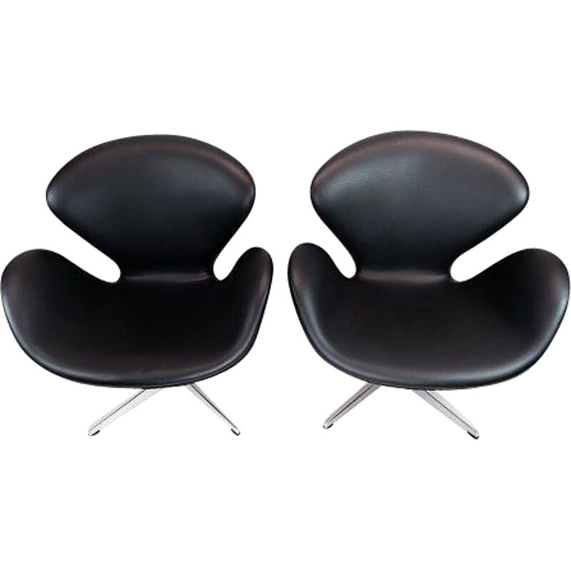 Coppia di poltrone vintage a cigno "3320" di Arne Jacobsen per Fritz Hansen, 1958