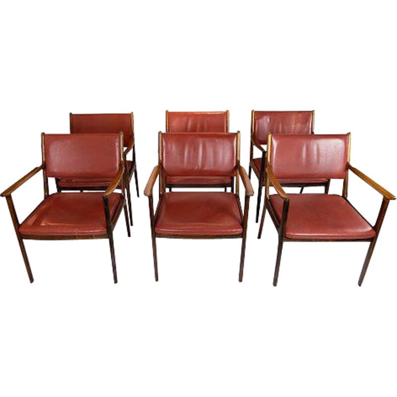 Set of 6 vintage armchairs by Ole Wanscher and P. Jeppesen Furniture 1960s