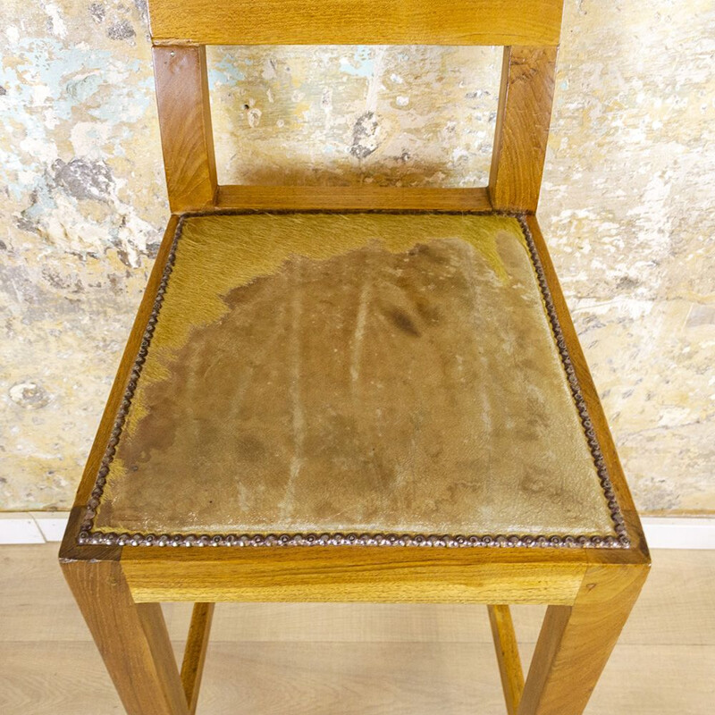 Vintage Tall Oak And Leather Stool 1990s