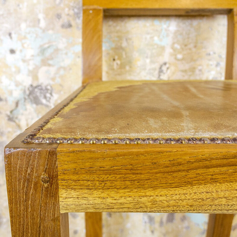 Vintage Tall Oak And Leather Stool 1990s