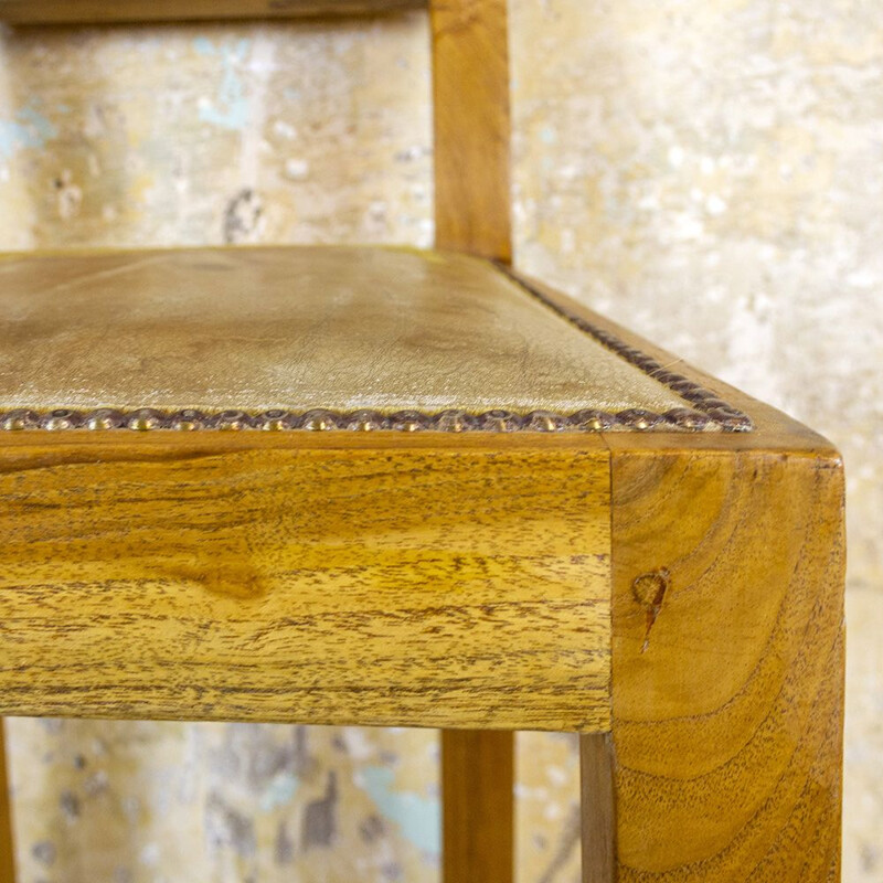 Vintage Tall Oak And Leather Stool 1990s