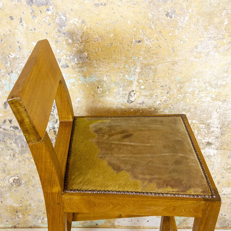 Vintage Tall Oak And Leather Stool 1990s