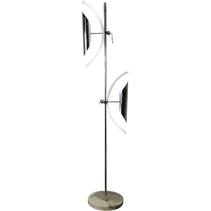 Vintage floor lamp in chromed metal marble and perspex Italy 1970s