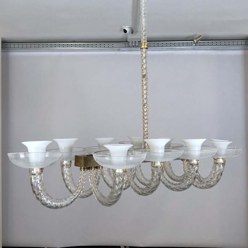 Vintage Murano ten arms chandelier by Carlo Scarpa for Venini Italy 1930s