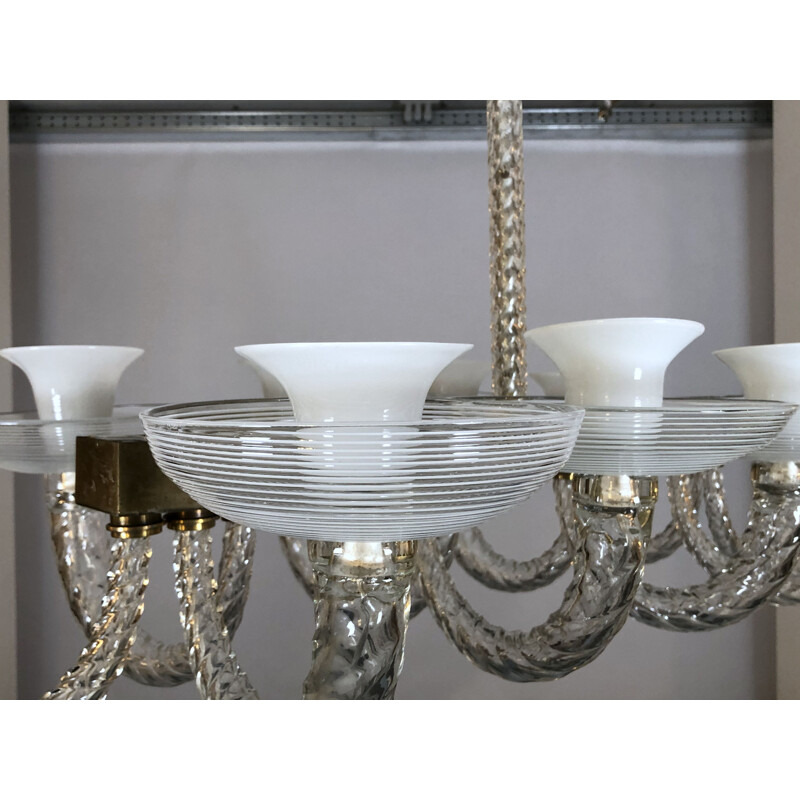 Vintage Murano ten arms chandelier by Carlo Scarpa for Venini Italy 1930s