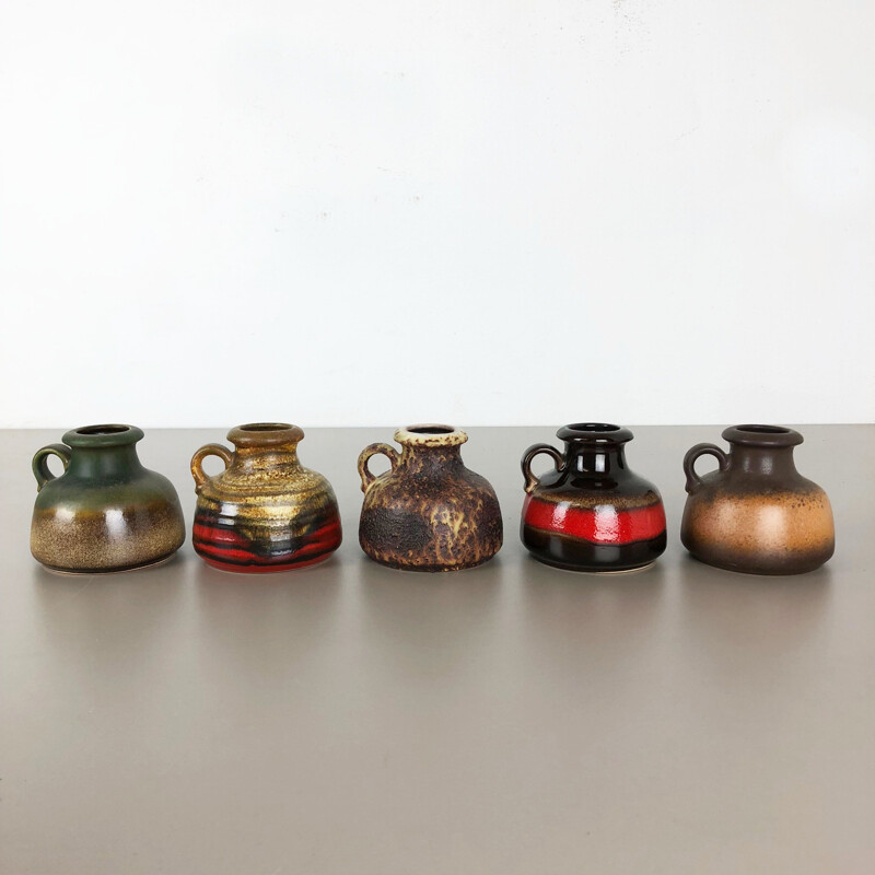 Conjunto de 5 vasos de cerâmica de lava vintage por Scheurich, Alemanha 1970