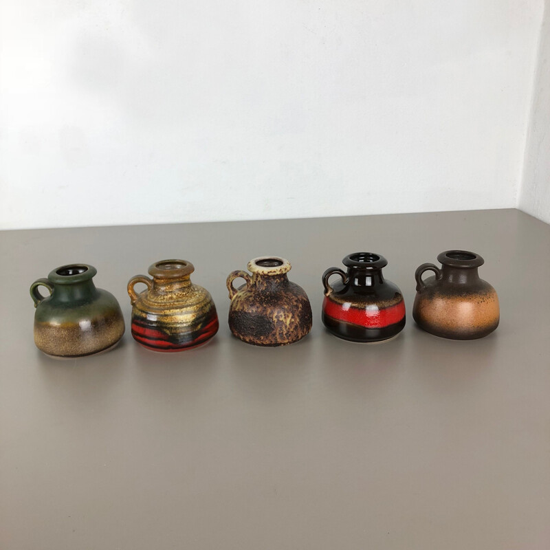 Ensemble de 5 vases vintage fat lava en céramique par Scheurich, Allemagne 1970