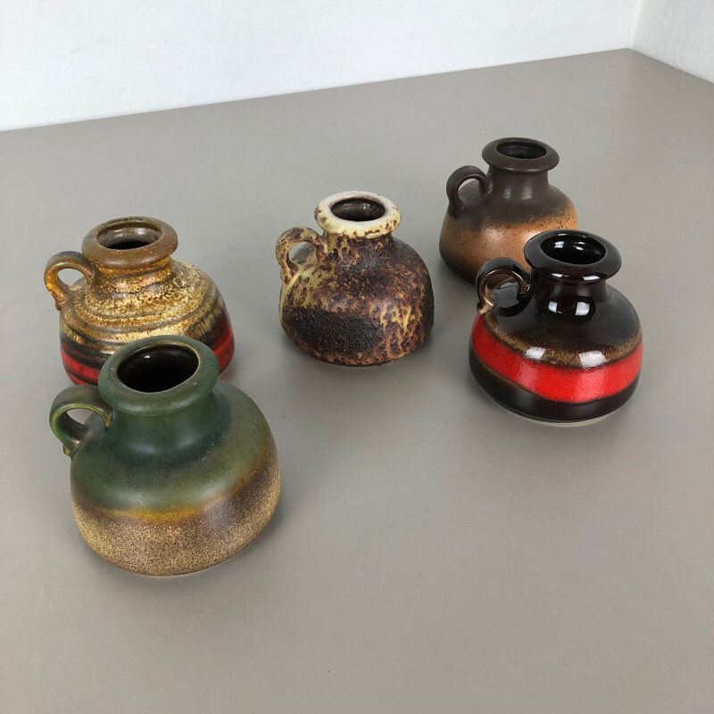 Conjunto de 5 vasos de cerâmica de lava vintage por Scheurich, Alemanha 1970