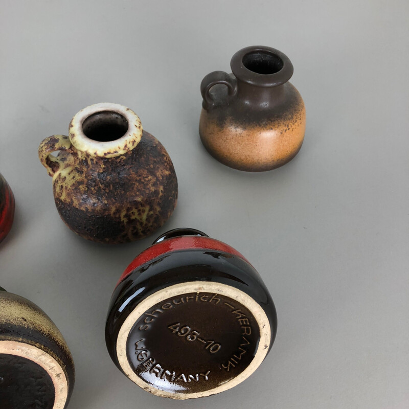 Ensemble de 5 vases vintage fat lava en céramique par Scheurich, Allemagne 1970