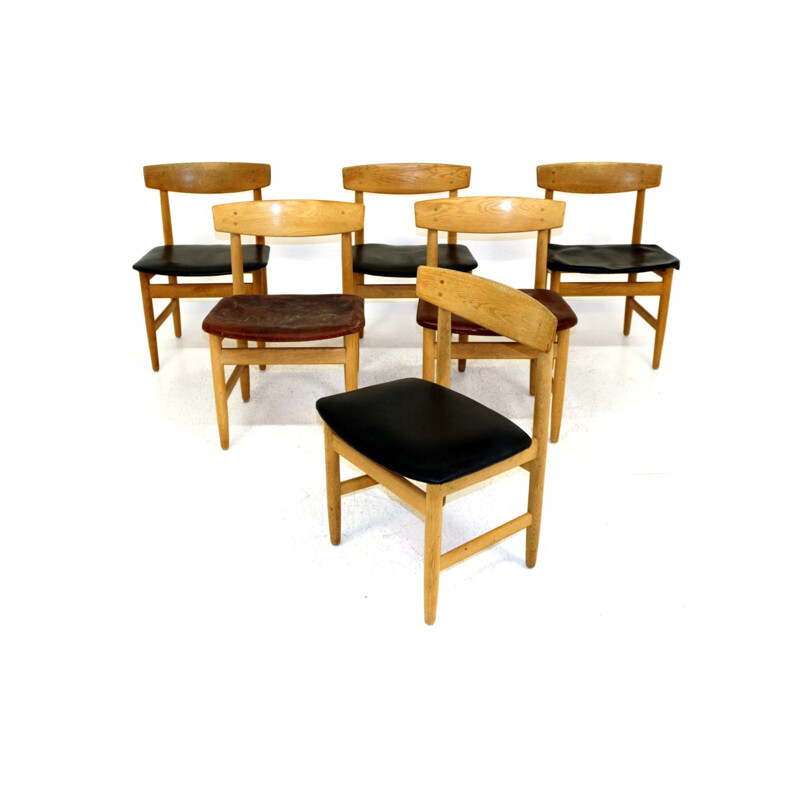 Set of 6 vintage oak chairs Borge Mogensen Denmark 1960s