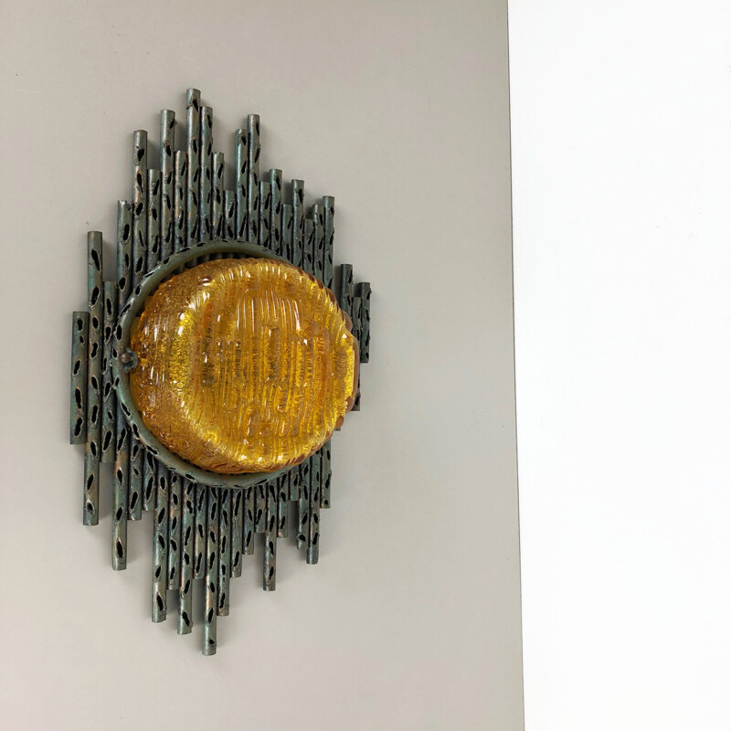 Bollos de pared de cobre vintage con cristal de Marcello Fantoni Italia 1960