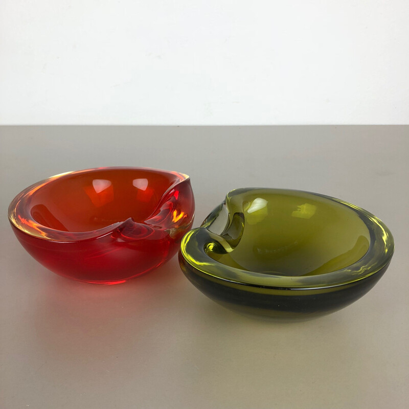 Pair of vintage murano glass bowls by Cenedese Vetri, Italy 1960