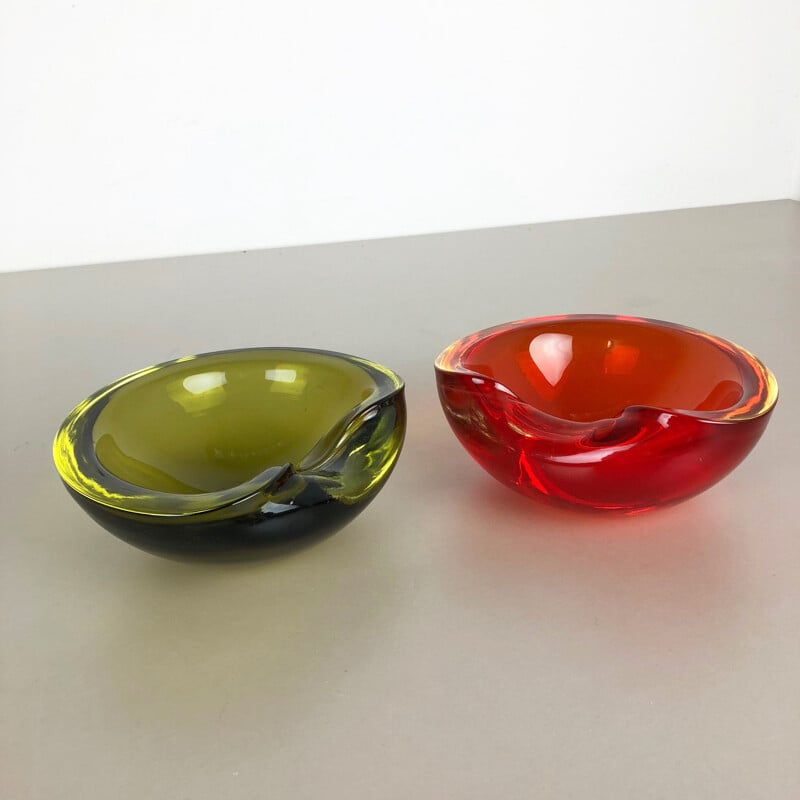 Pair of vintage murano glass bowls by Cenedese Vetri, Italy 1960