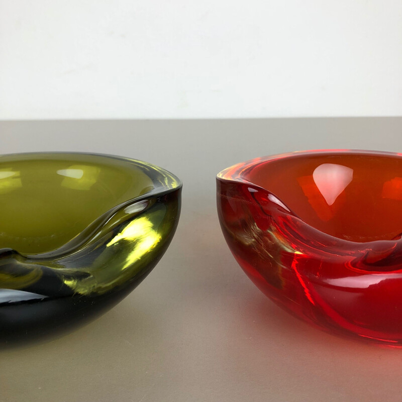 Pair of vintage murano glass bowls by Cenedese Vetri, Italy 1960