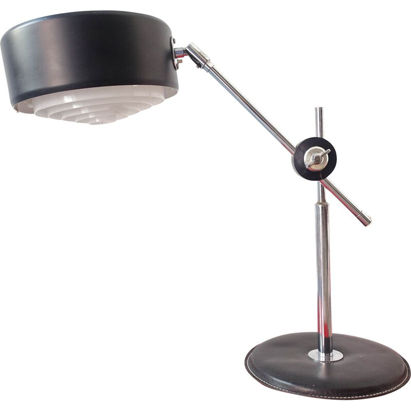 Mid-Century Simris Black Leather & Chrome Desk Lamp by Anders Pehrson for Ateljé Lyktan 1970s